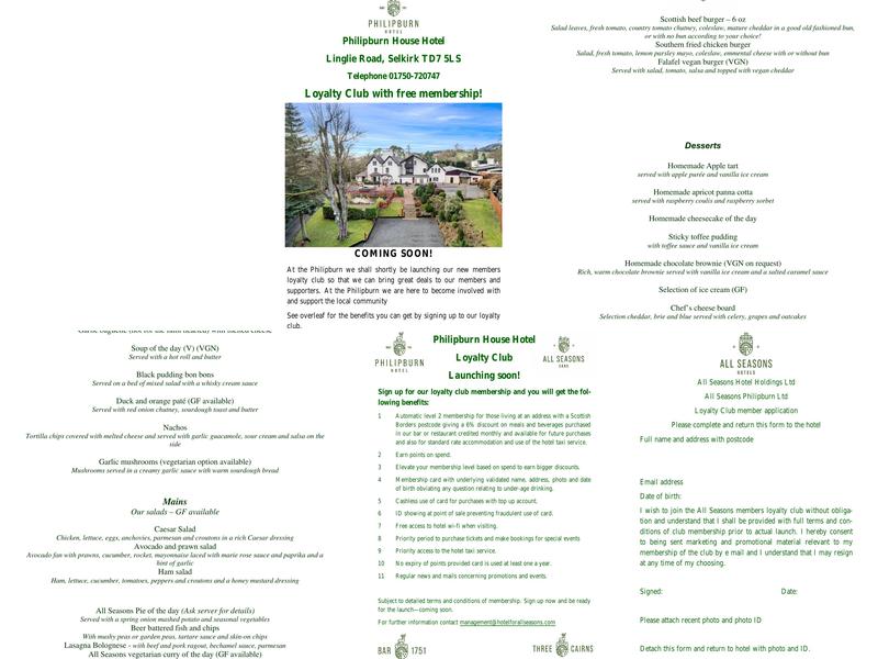 Philipburn Restaurant Menu