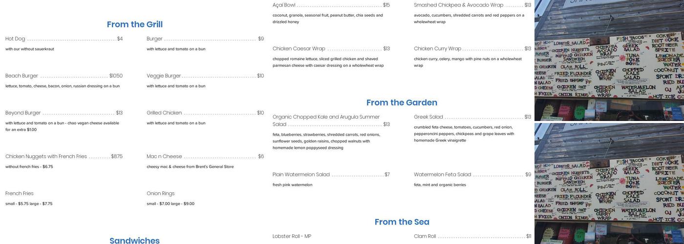 Beach Hut Menu