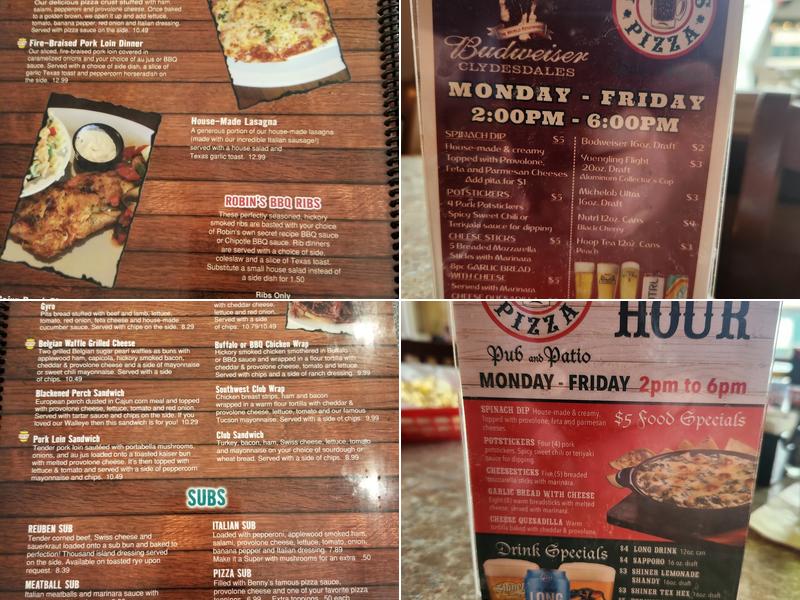 Benny's Pizza Menu