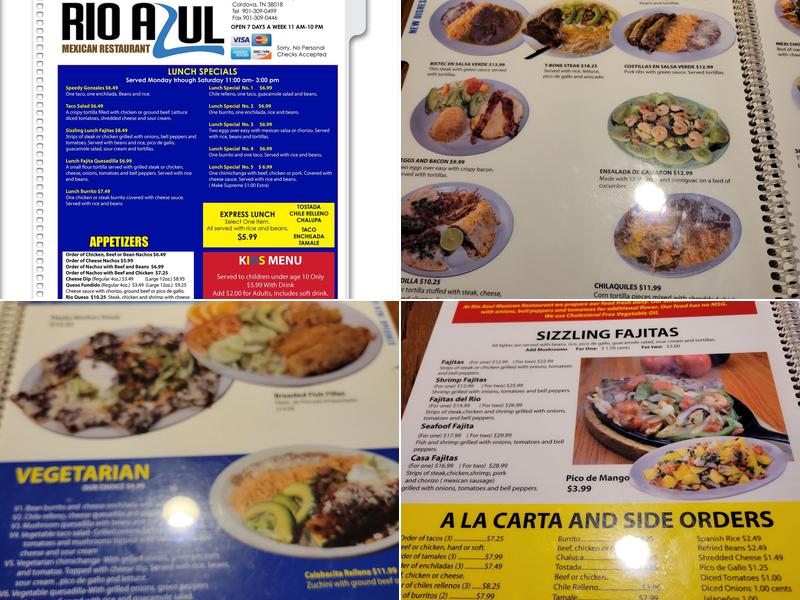 Rio Azul Mexican Restaurant Menu