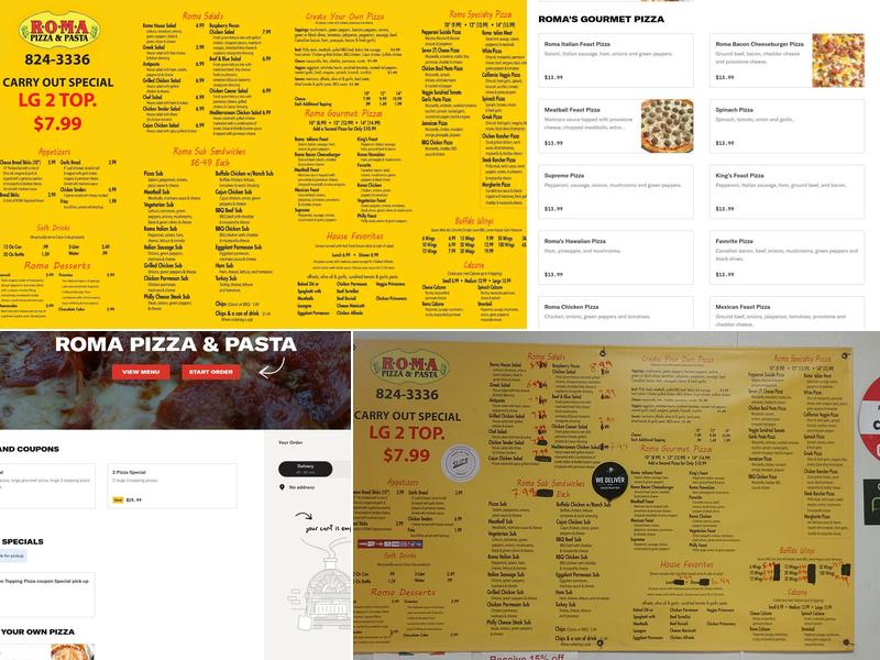 Roma Pizza & Pasta Menu