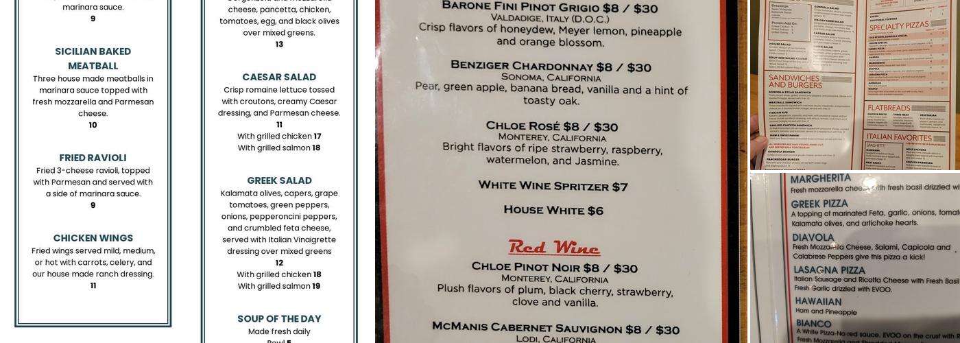 Gondola House Pizzeria Menu