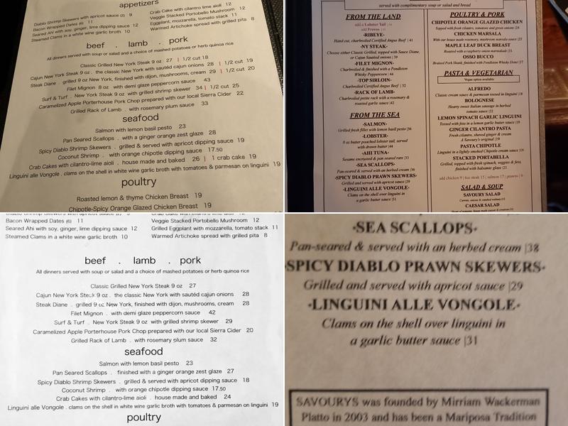 Fredricks of Savourys Menu