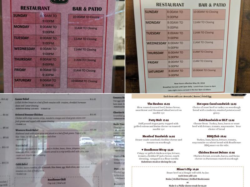 Miner's Roadhouse 140 Menu