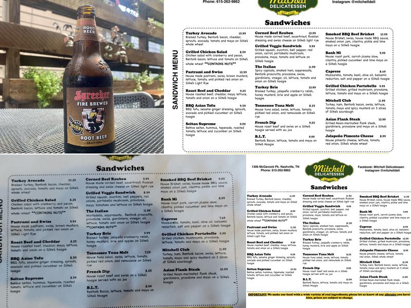 Mitchell Delicatessen Menu
