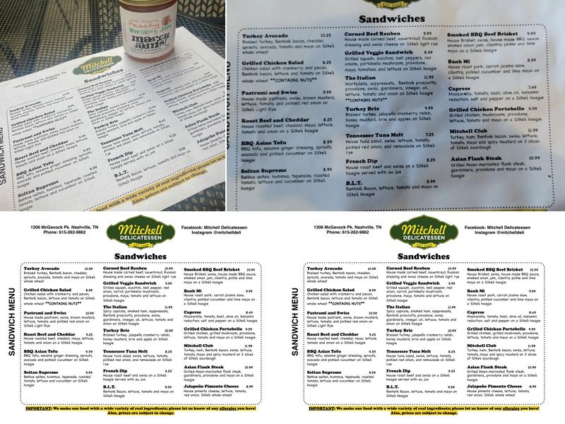 Mitchell Delicatessen Menu
