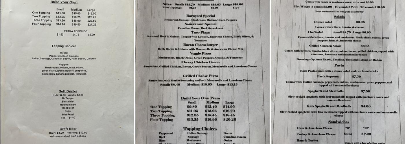 Pizza Barn Menu