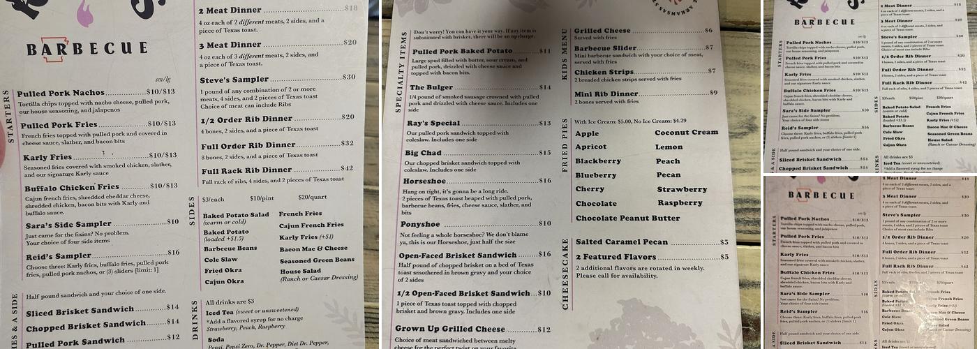 Reid's Hometown Barbecue Menu