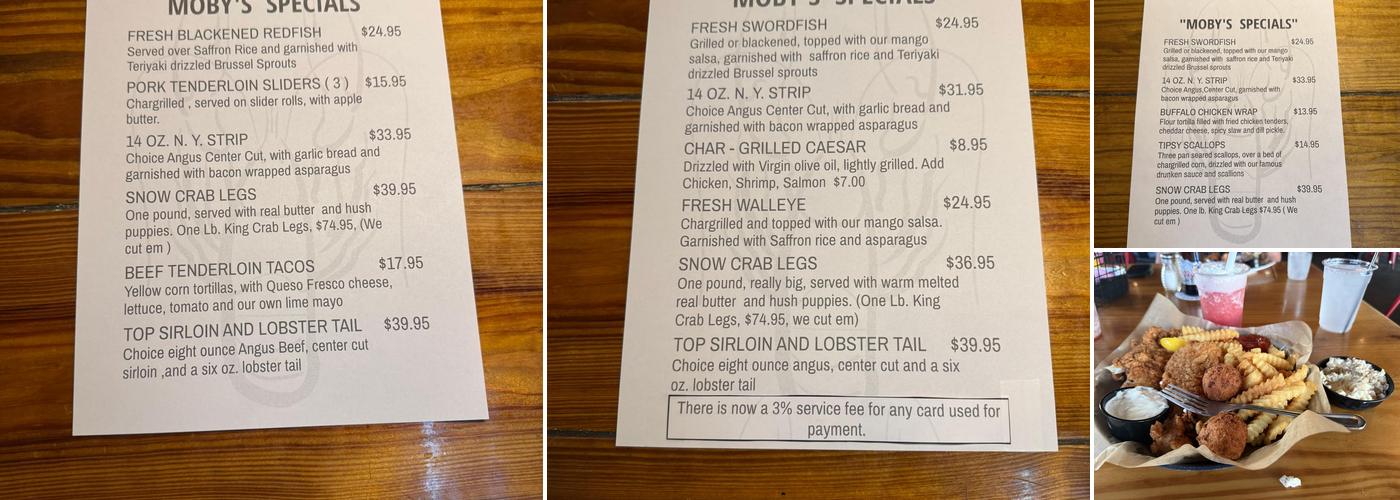 Moby Dickys Menu