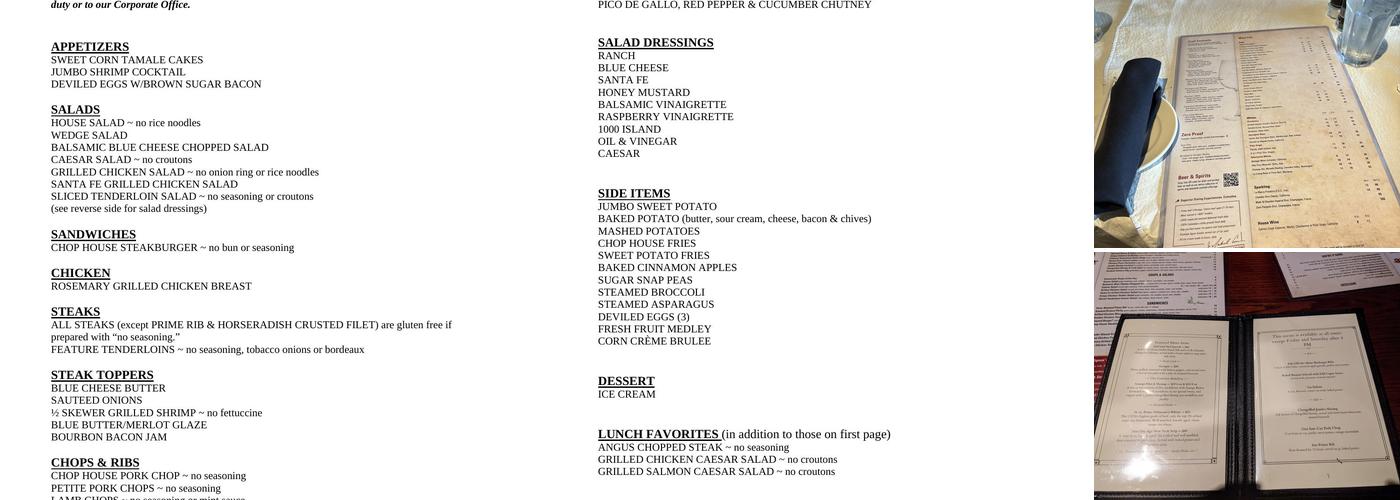 The Chop House Menu
