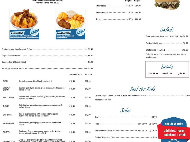 Pyramids Cafe Menu