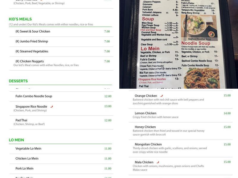 Fulin's Asian Cuisine Menu