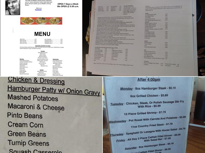 Mables Dining Room Menu