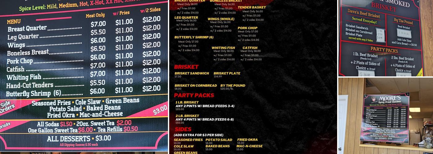 Moore's Spicy Fried Chicken Menu