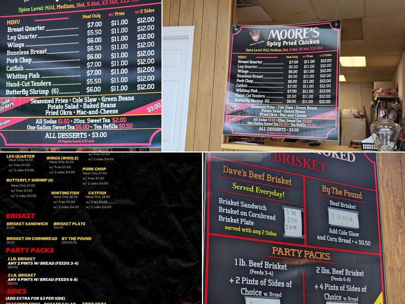 Moore's Spicy Fried Chicken Menu
