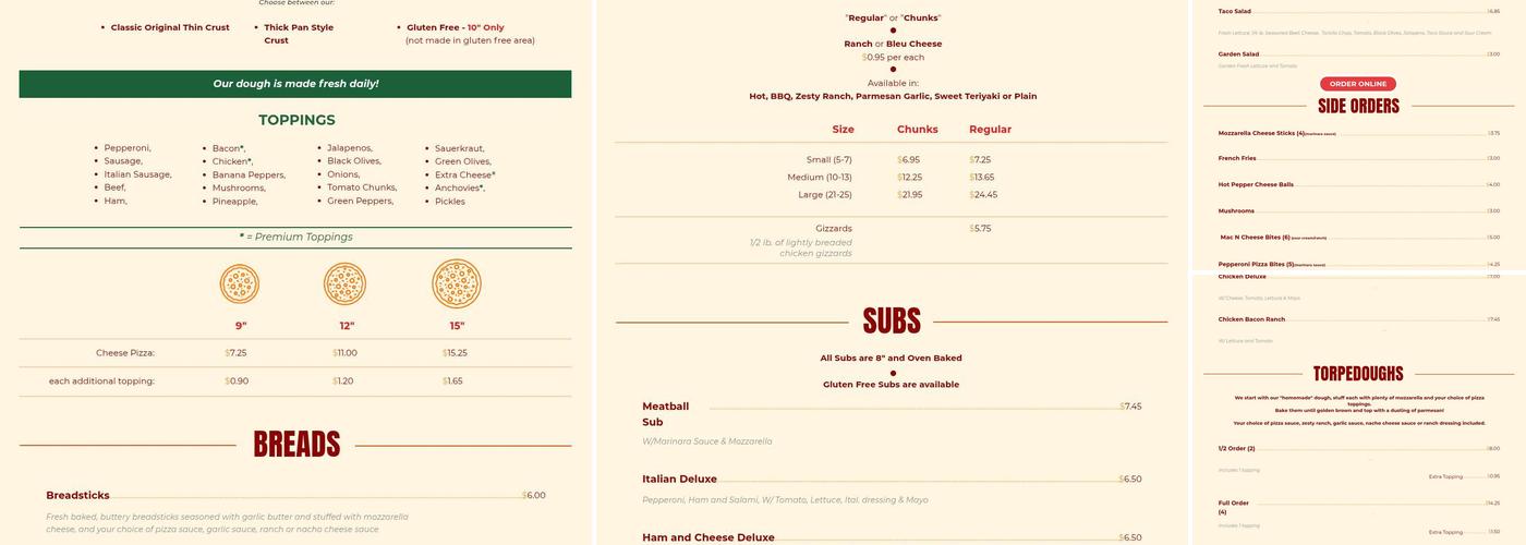 Pizzeria Menu