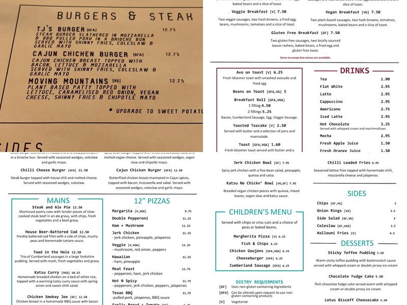 TJ’s Bar & Restaurant Menu