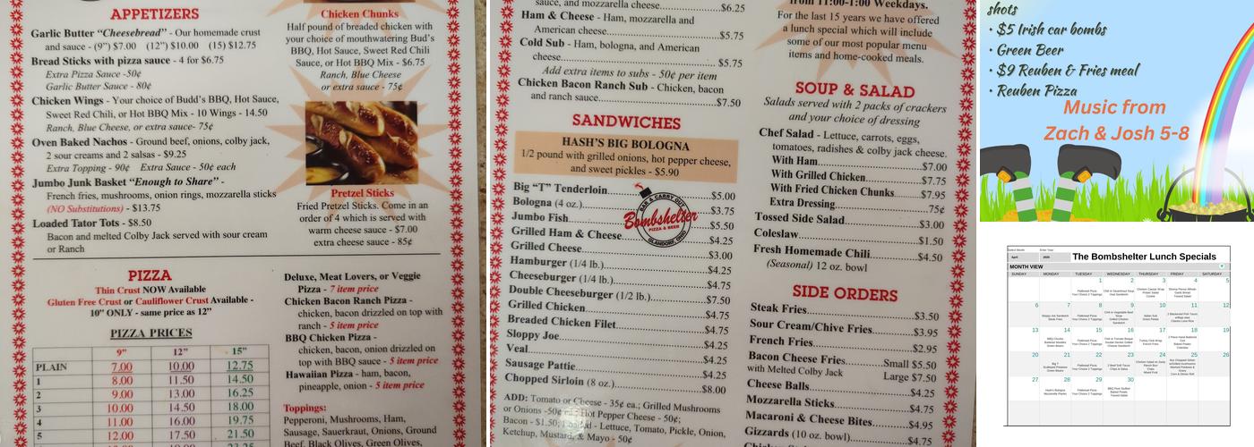 The Bombshelter Carry Out & Bar Menu