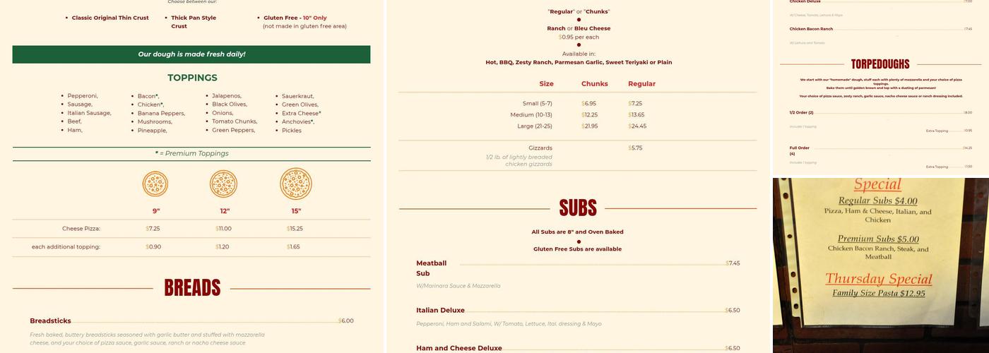 The Pizzeria Menu