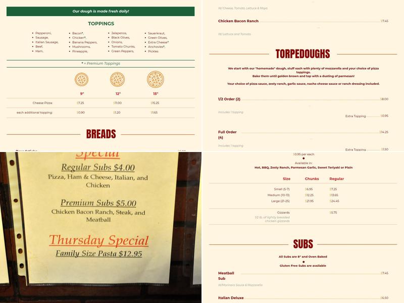The Pizzeria Menu