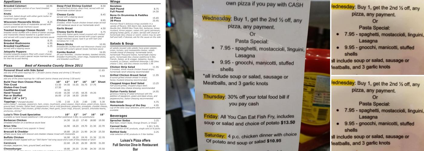 Luisa's Pizza Menu