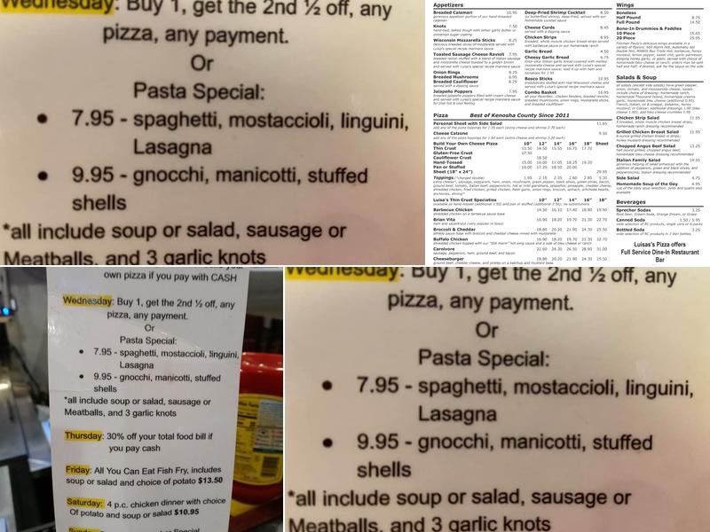 Luisa's Pizza Menu