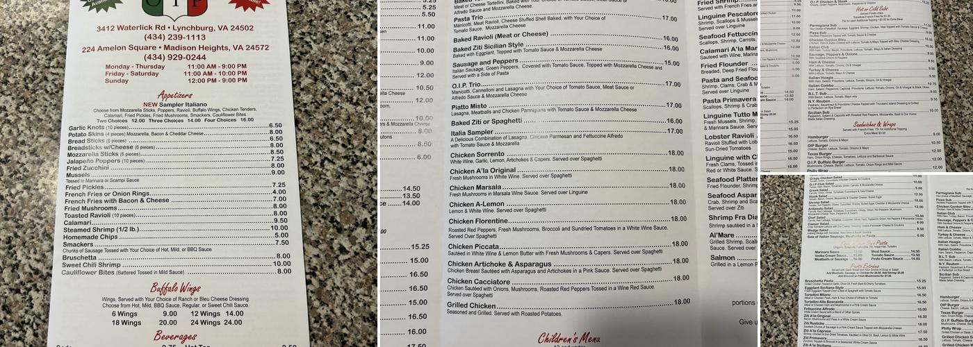 Original Italian Pizza Menu