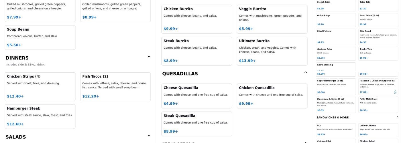 Sloopy's Diner Menu