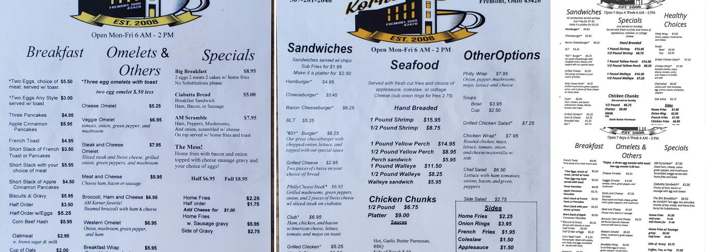 A M Corner Cafe Menu