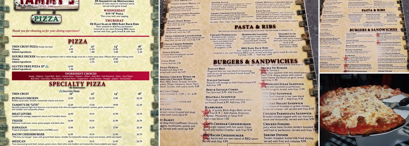 Tammy's Pizza & Pasta Menu