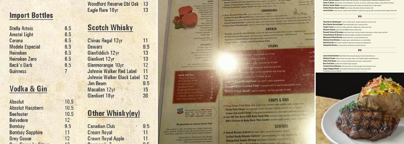 The Chop House Menu