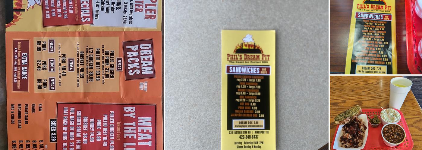 Phil's Dream Pit Menu