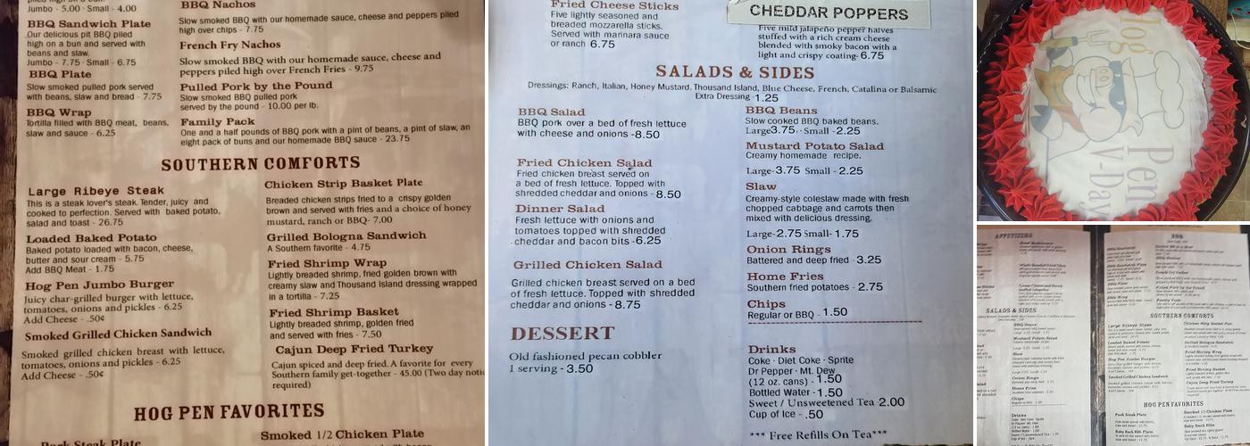 Hog Pen Barbecue Menu