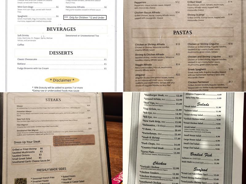 Olympia Steak & Seafood Menu