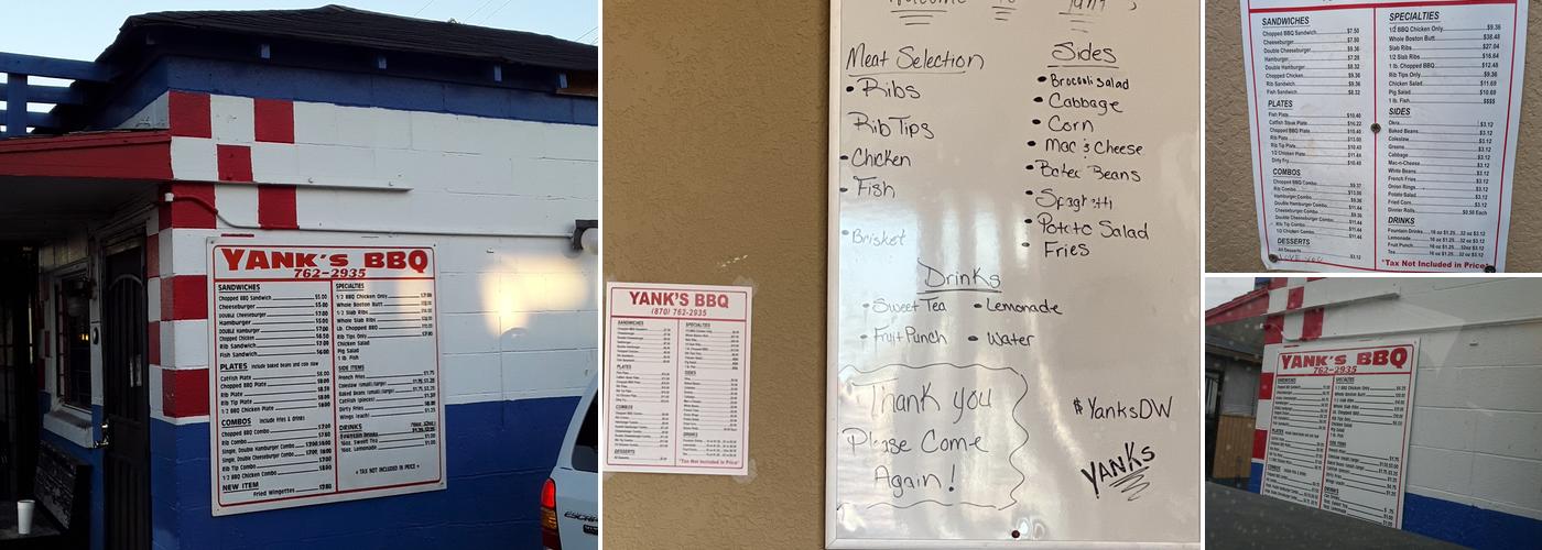 Yank's Famous Barbeque Menu