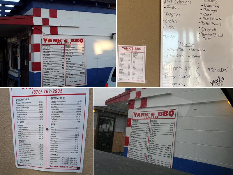 Yank's Famous Barbeque Menu