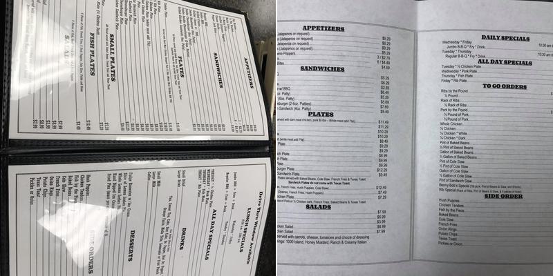 Benny Bob's Barbecue Menu