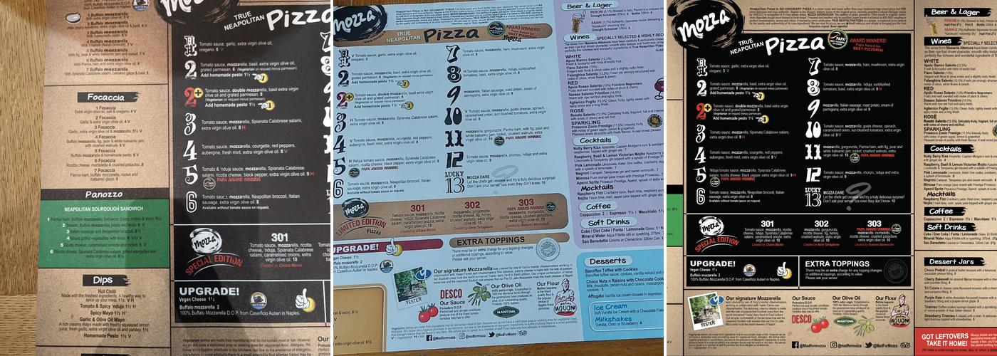 Mozza Dundee Menu