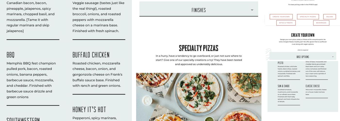 PYRO'S Fire Fresh Pizza Menu