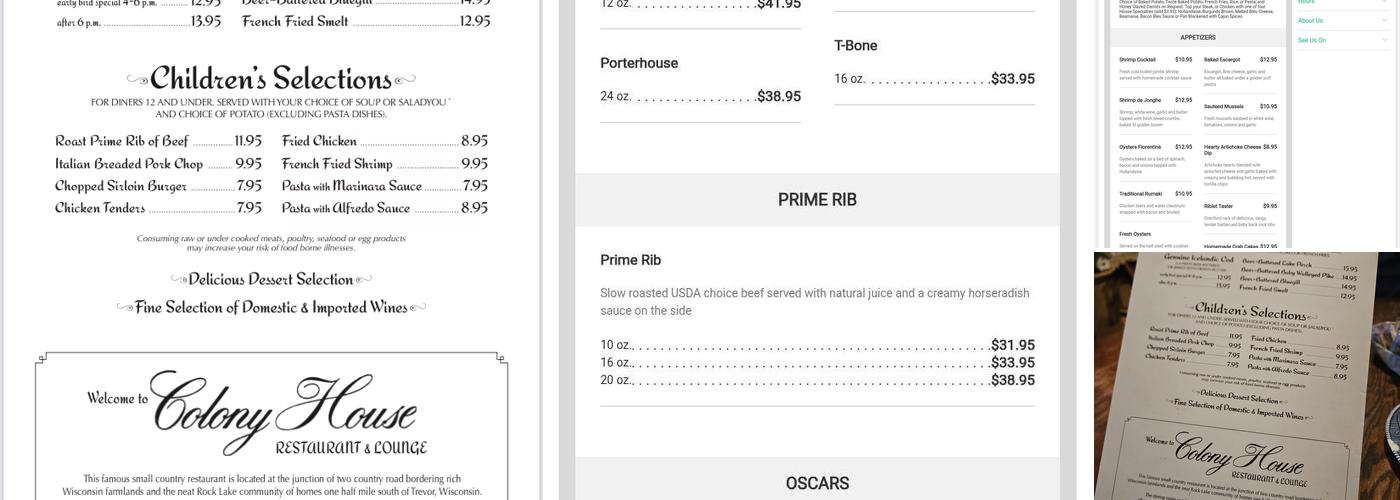 Colony House Restaurant Menu