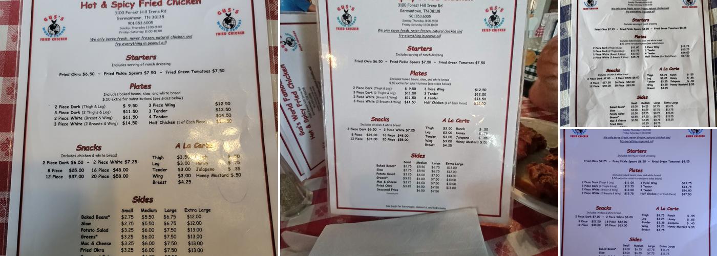 Gus's World Famous Fried Chicken Menu