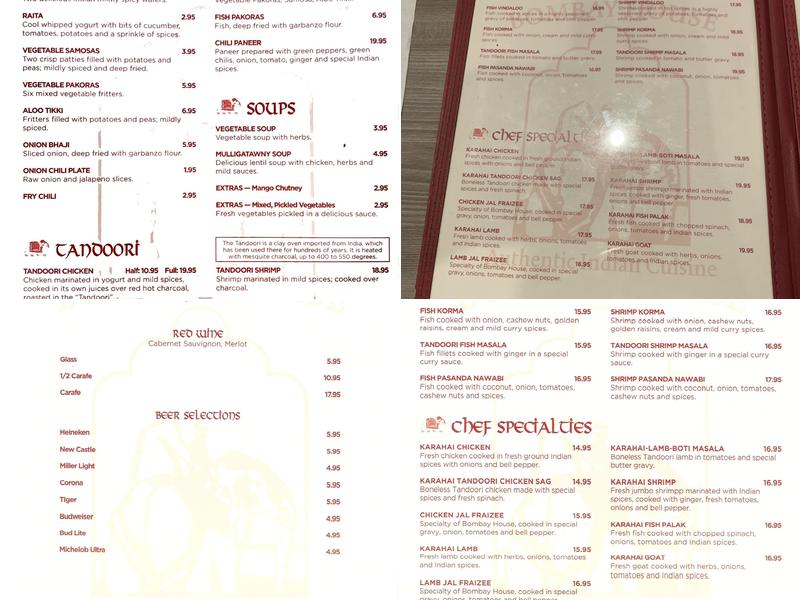 Bombay House Menu