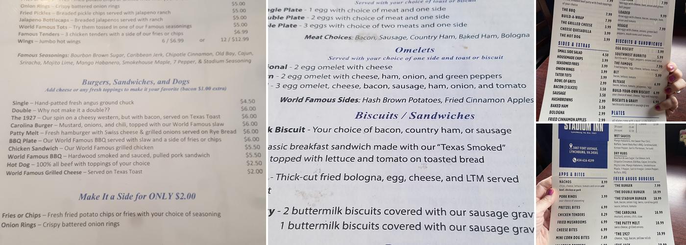 The World Famous Stadium Inn Menu