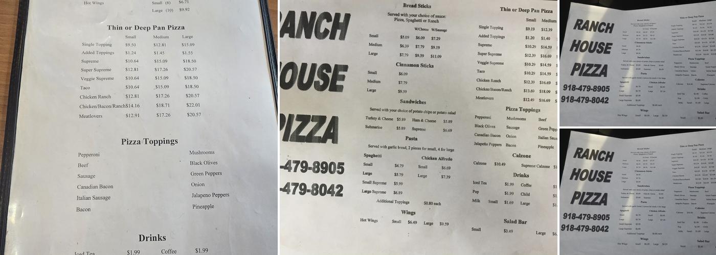 Ranch House Pizza Menu