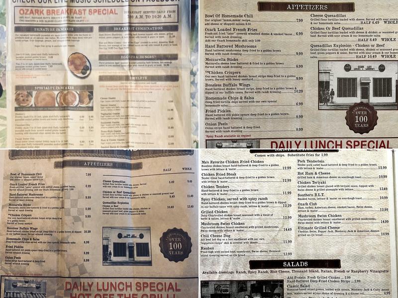 Ozark Cafe Menu