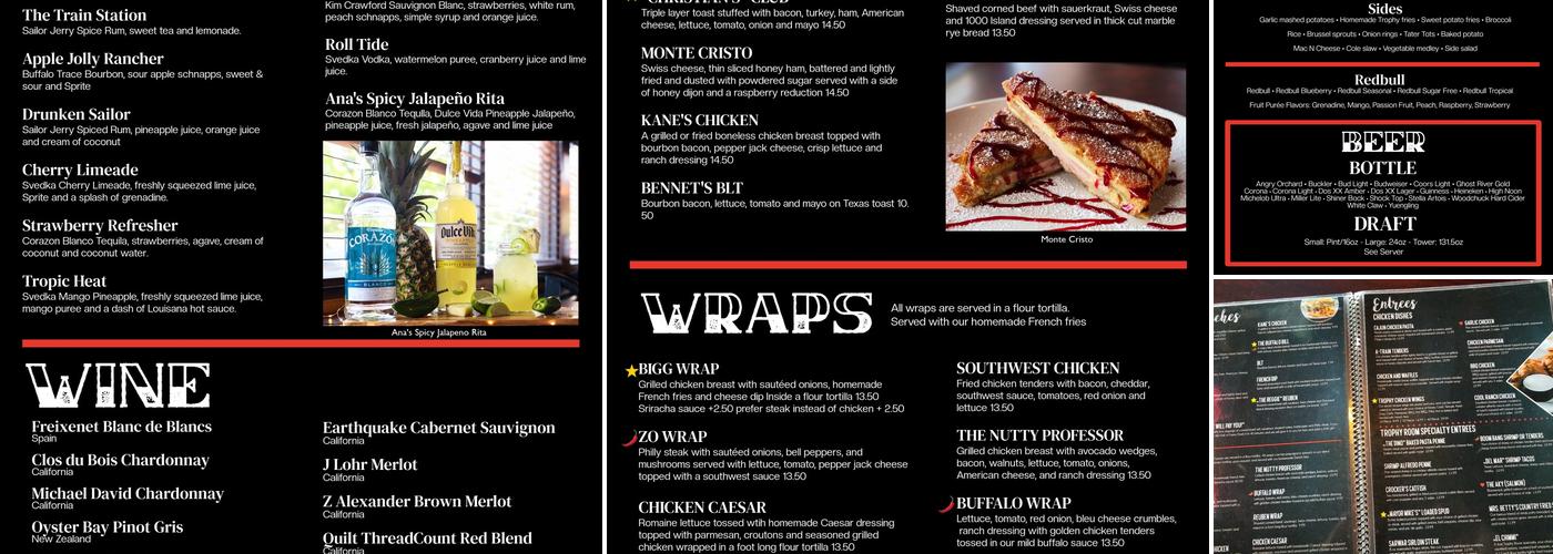 Tony's Trophy Room Menu