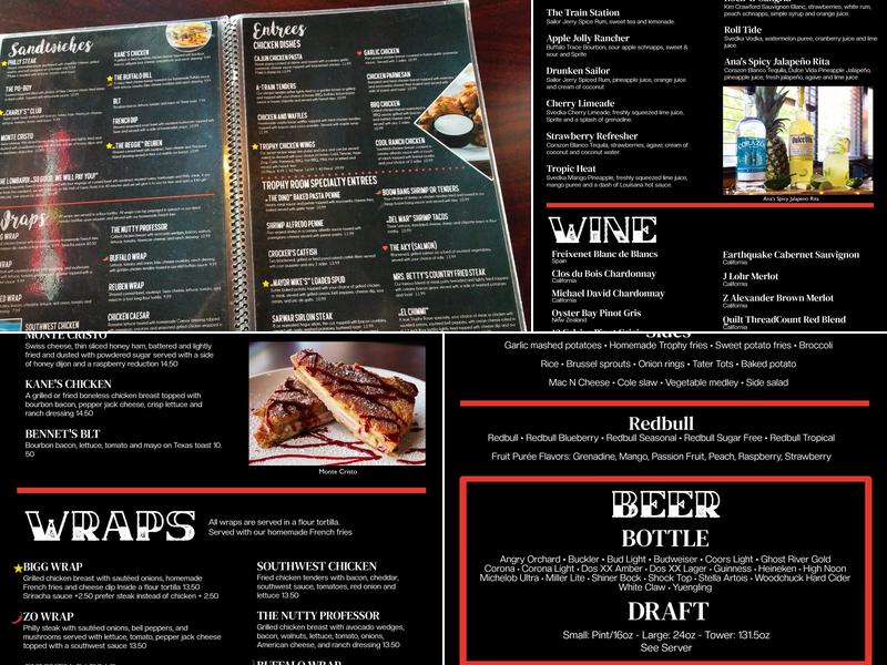 Tony's Trophy Room Menu