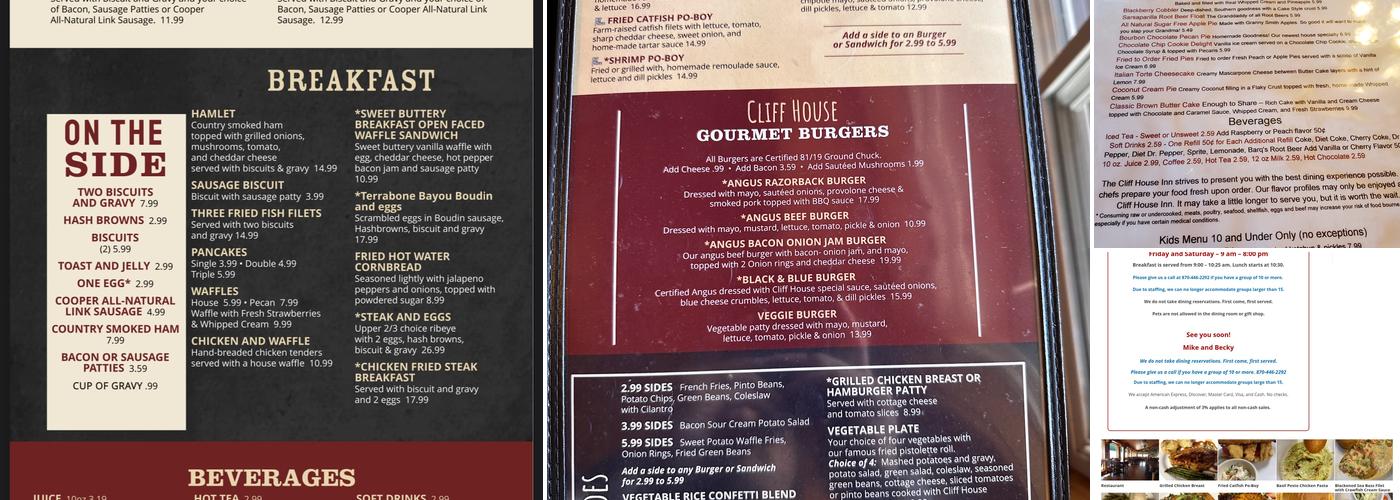 Cliff House Inn Menu