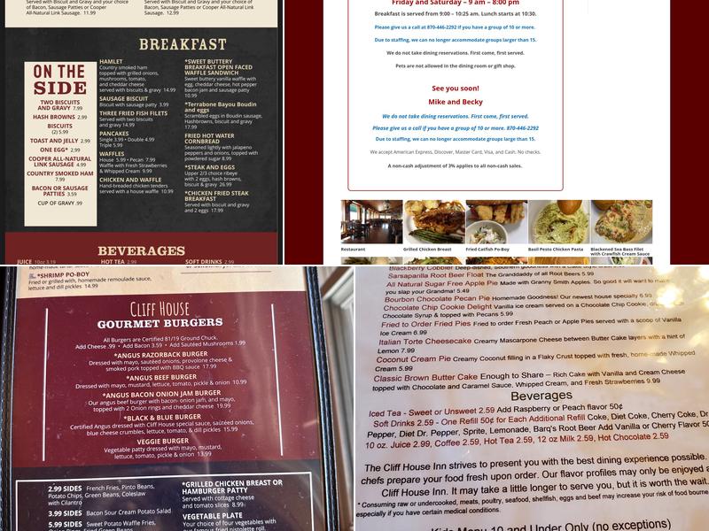 Cliff House Inn Menu