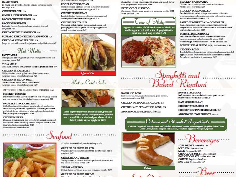 GONDOLIER ITALIAN RESTAURANT & PIZZA OF DAYTON TN Menu